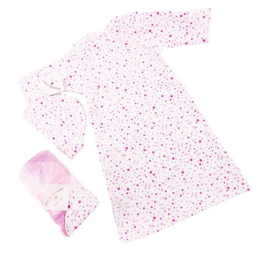NWT 11-15 Pounds Newborn‎ Gown with Hat Pink Polka